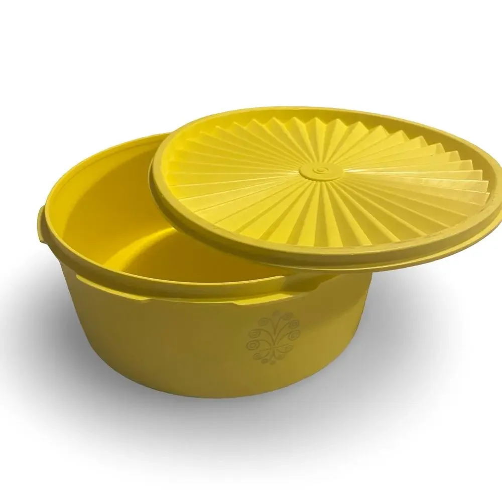 Tupperware 1204 1205 Yellow Servalier Bowl Set Starburst Lid Canister Vintage